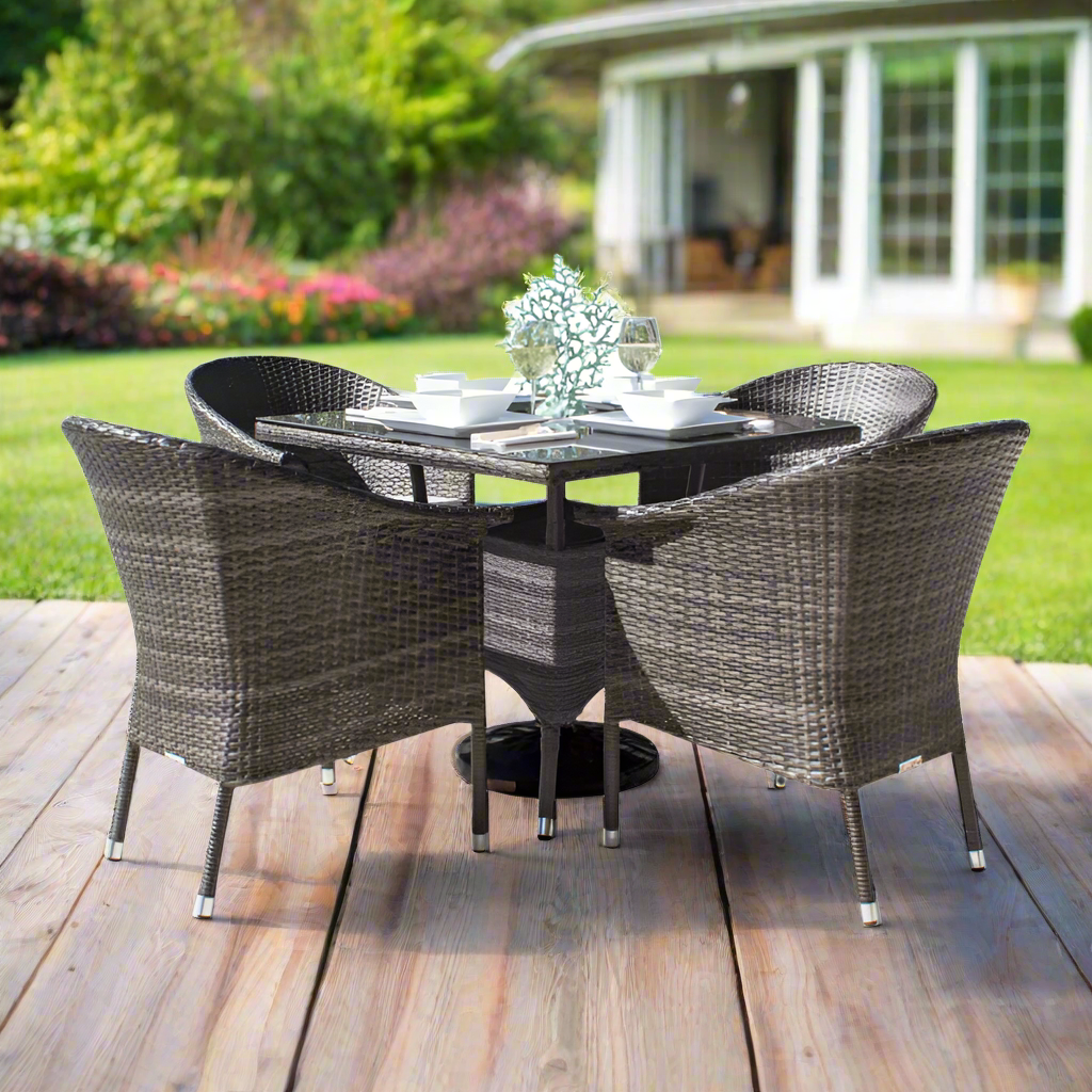 Hospitality Rattan Spectrum 5-Piece Woven Armchair Dining Set with Cushions