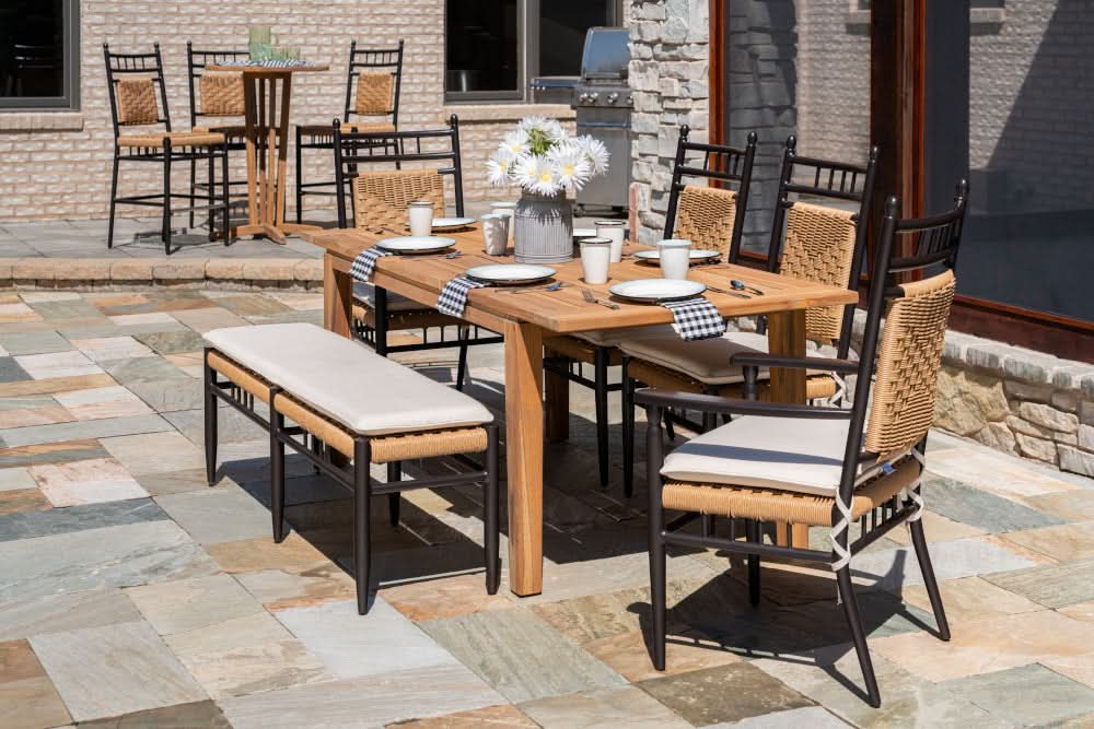 Lloyd Flanders Teak Outdoor 63–84" Butterfly Leaf Umbrella Dining Table