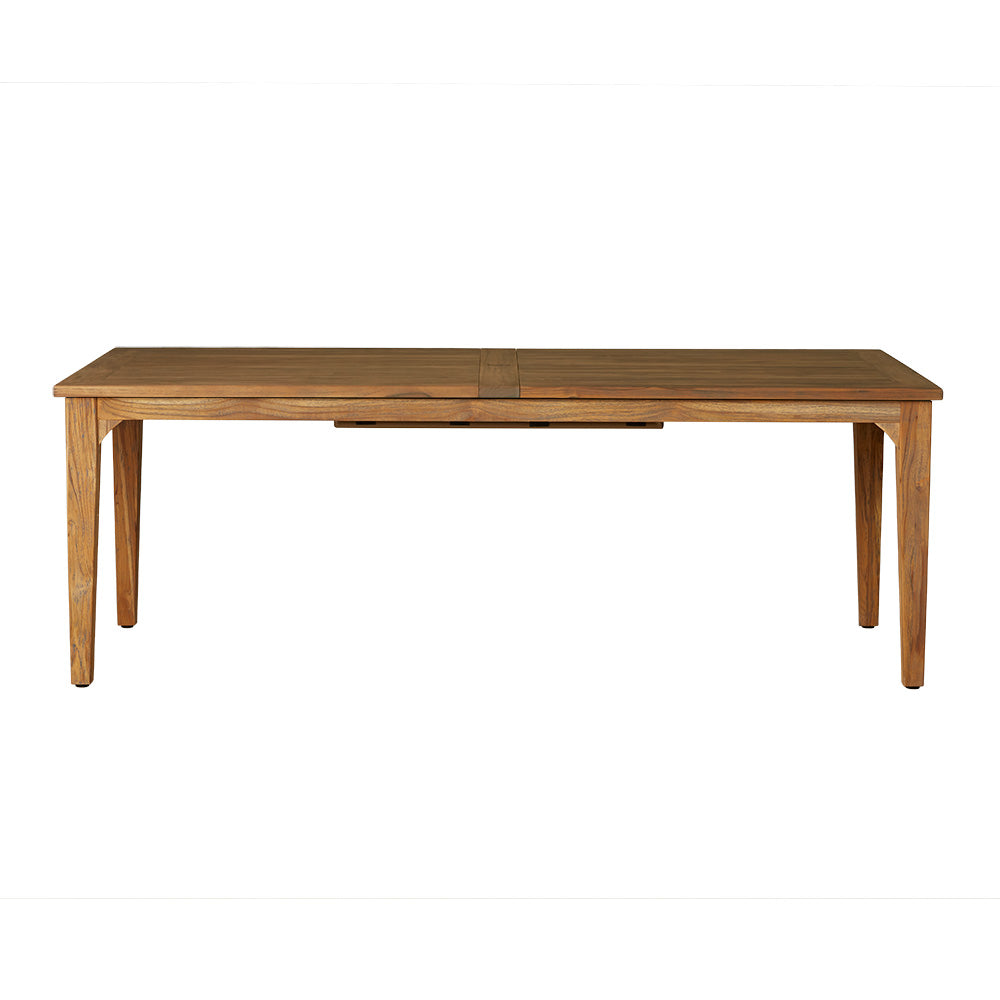 Lloyd Flanders Teak Outdoor 86–110" Double Butterfly Leaf Umbrella Dining Table