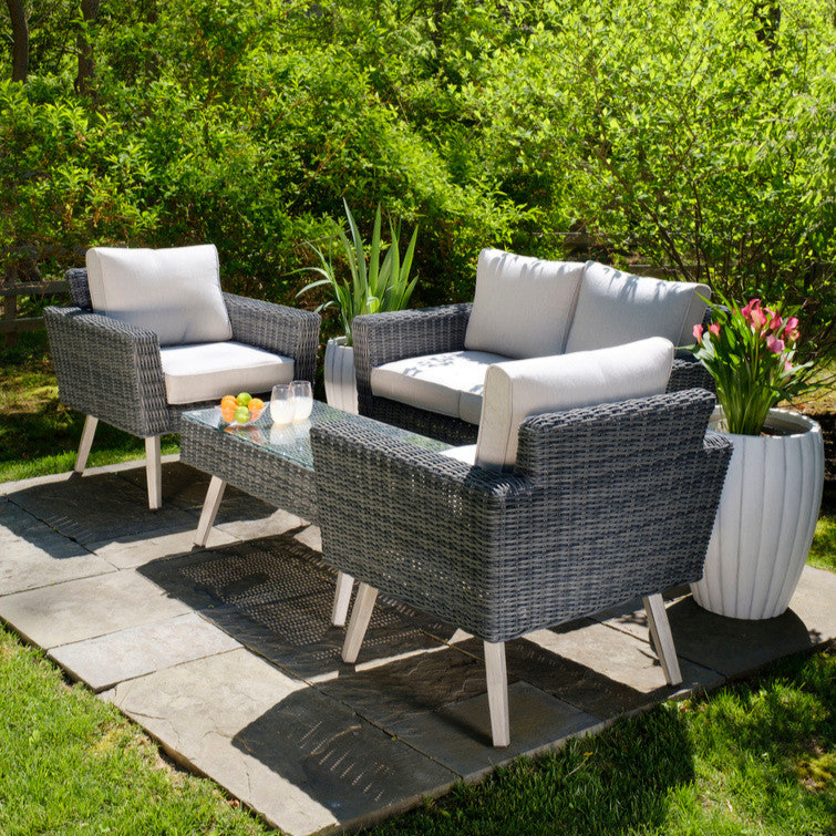 Alfresco Home Castlewood Wicker Aluminum Conversation Group w/ Sunbrella Cushions Image