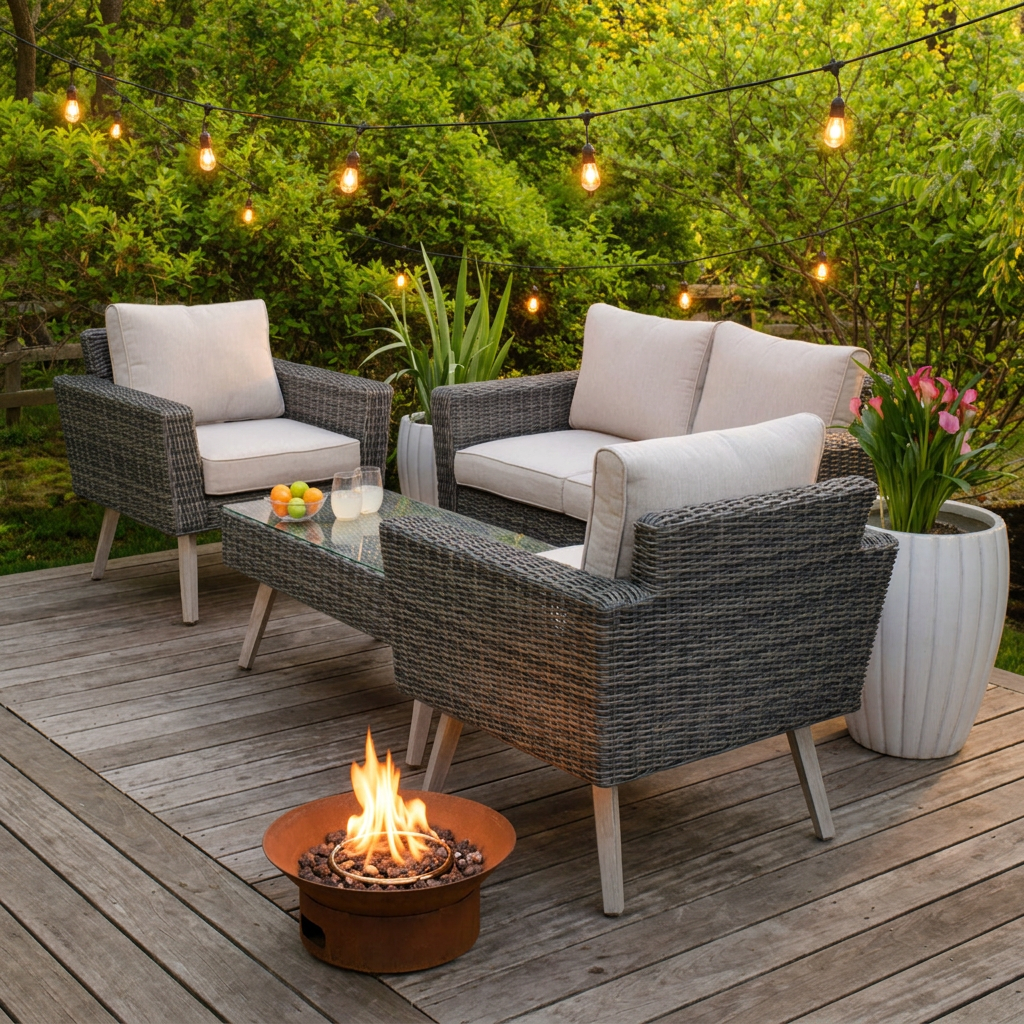 Alfresco Home Castlewood Wicker Aluminum Conversation Group w/ Sunbrella Cushions Image