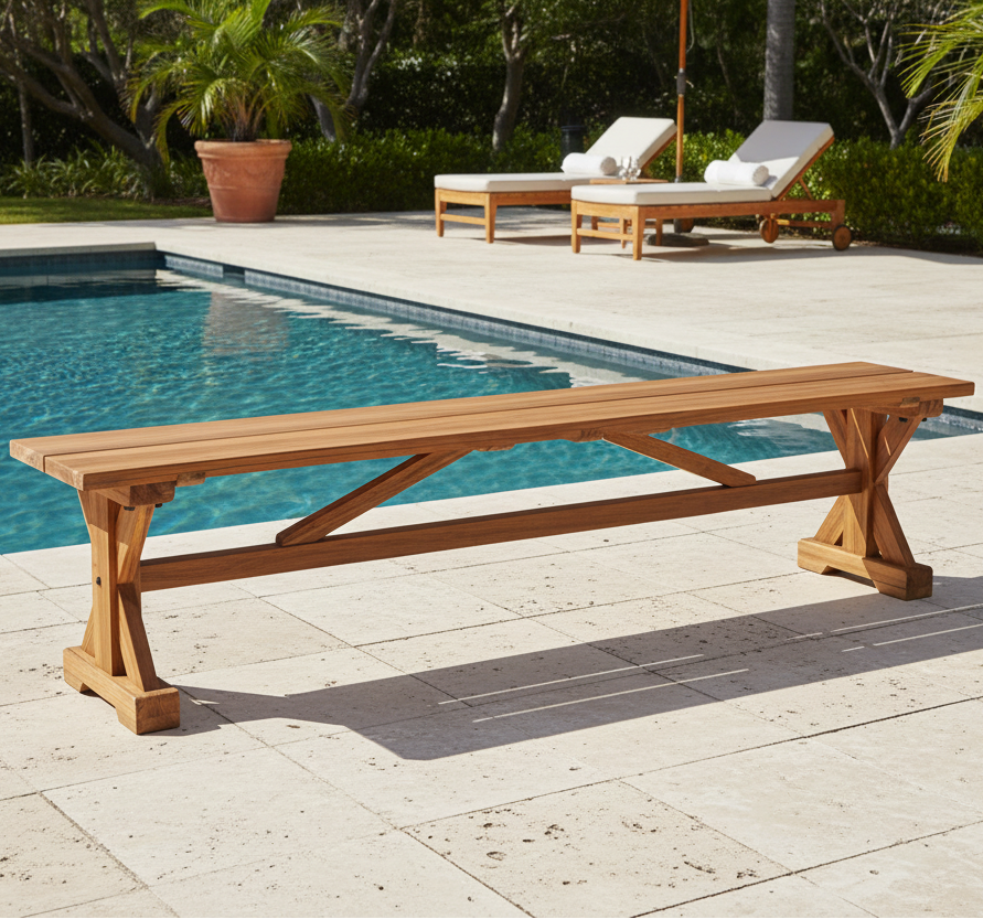 Lloyd Flanders Teak Outdoor 79" Dining Bench