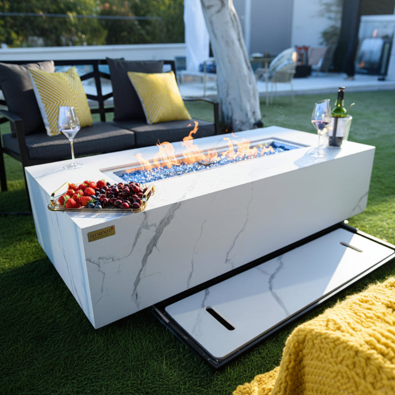 Elementi Plus Carrara Marble Porcelain Outdoor Fire Table