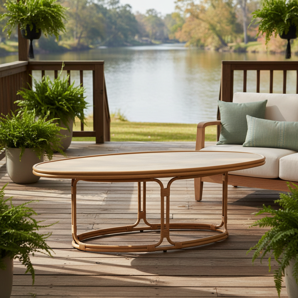 Lloyd Flanders Riviera Wicker Outdoor 50" Oval Cocktail Table