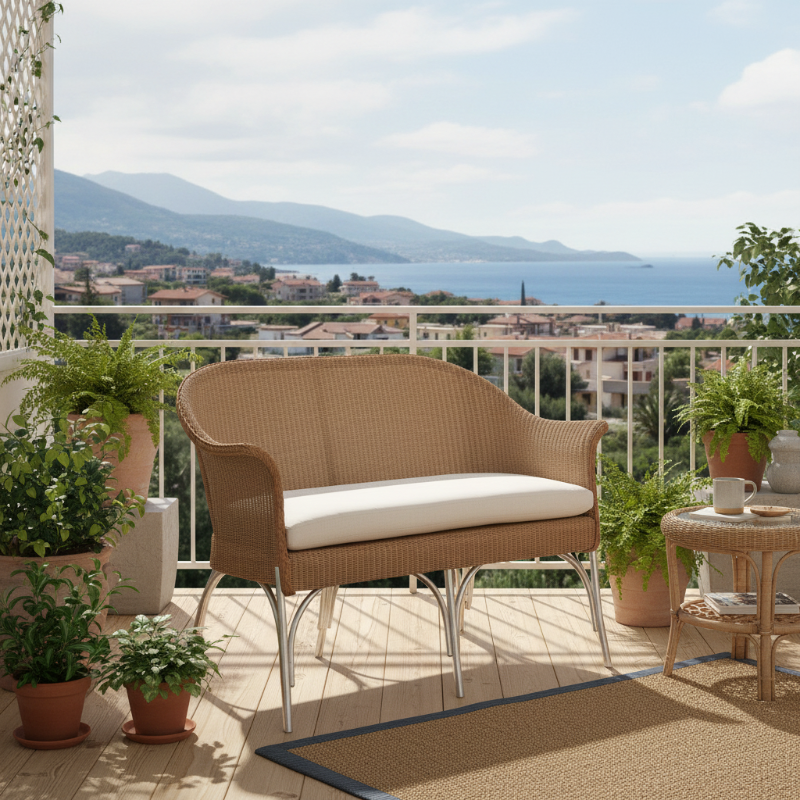 Lloyd Flanders All Seasons Wicker Aluminum Outdoor Settee with Cushion