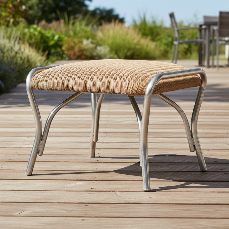 Lloyd Flanders All Seasons Wicker Aluminum Outdoor Ottoman with Padded Seat