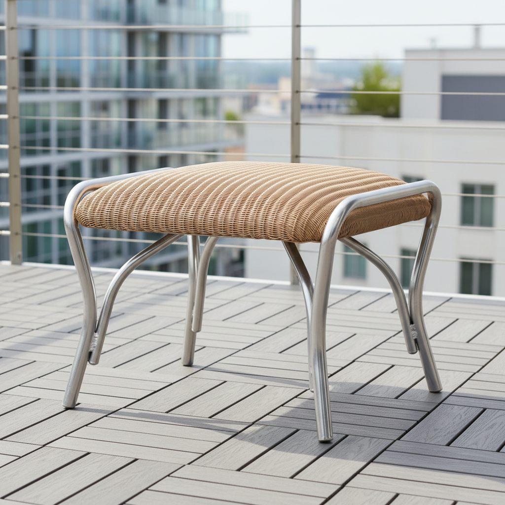 Lloyd Flanders All Seasons Wicker Outdoor Ottoman with Padded Seat