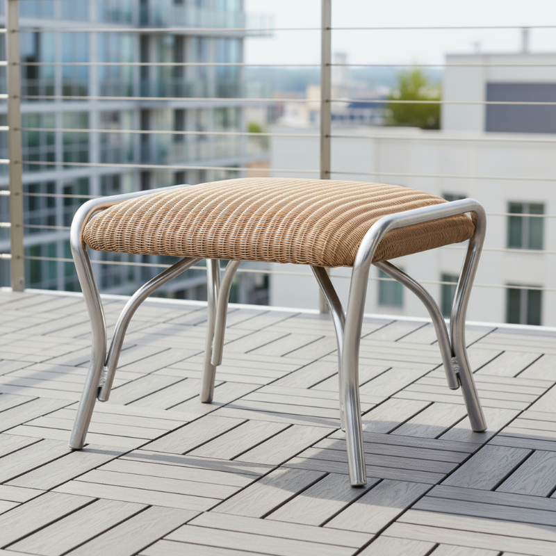 Lloyd Flanders All Seasons Wicker Aluminum Outdoor Ottoman with Padded Seat