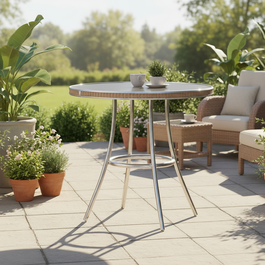 Lloyd Flanders All Seasons Wicker Outdoor 33" Round Bistro Table with Charcoal Glass