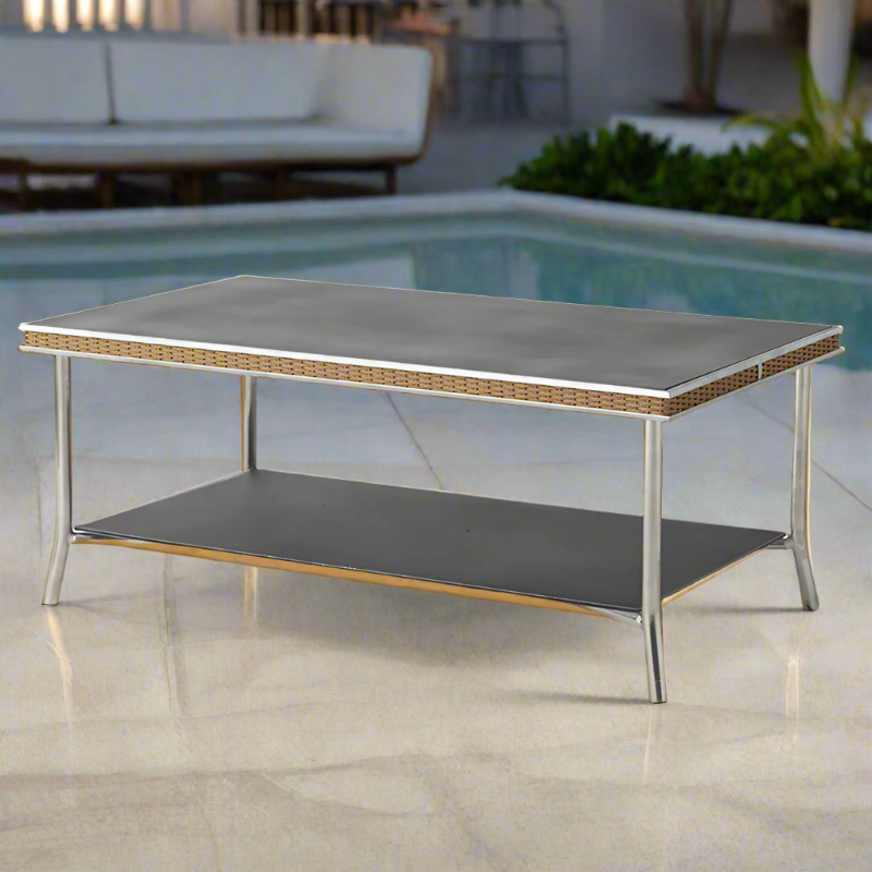Lloyd Flanders Visions Wicker Outdoor 42" Rectangular Cocktail Table with Charcoal Glass