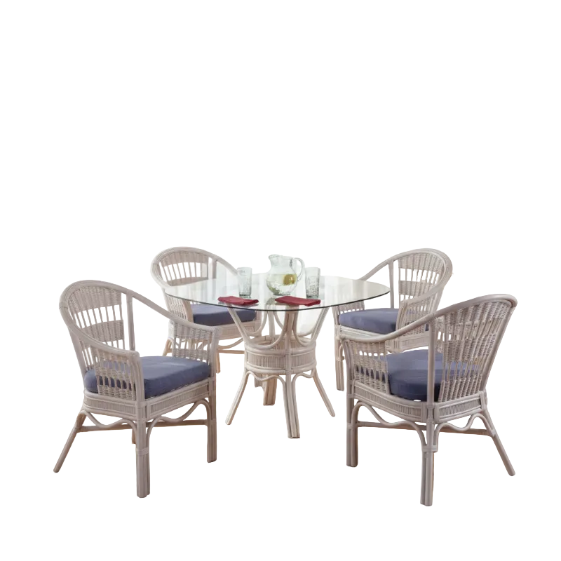 South Sea Rattan Bermuda Wicker Indoor 4-Person Dining Room Set with Captains Chairs