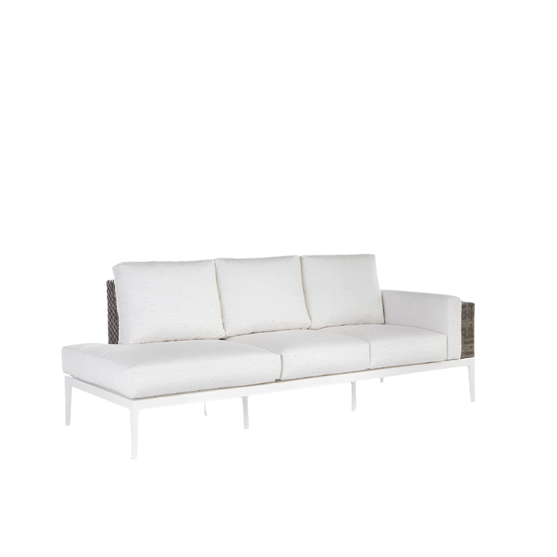 South Sea Rattan Stevie Wicker Left side Facing Sofa Chaise With Arm Bolster