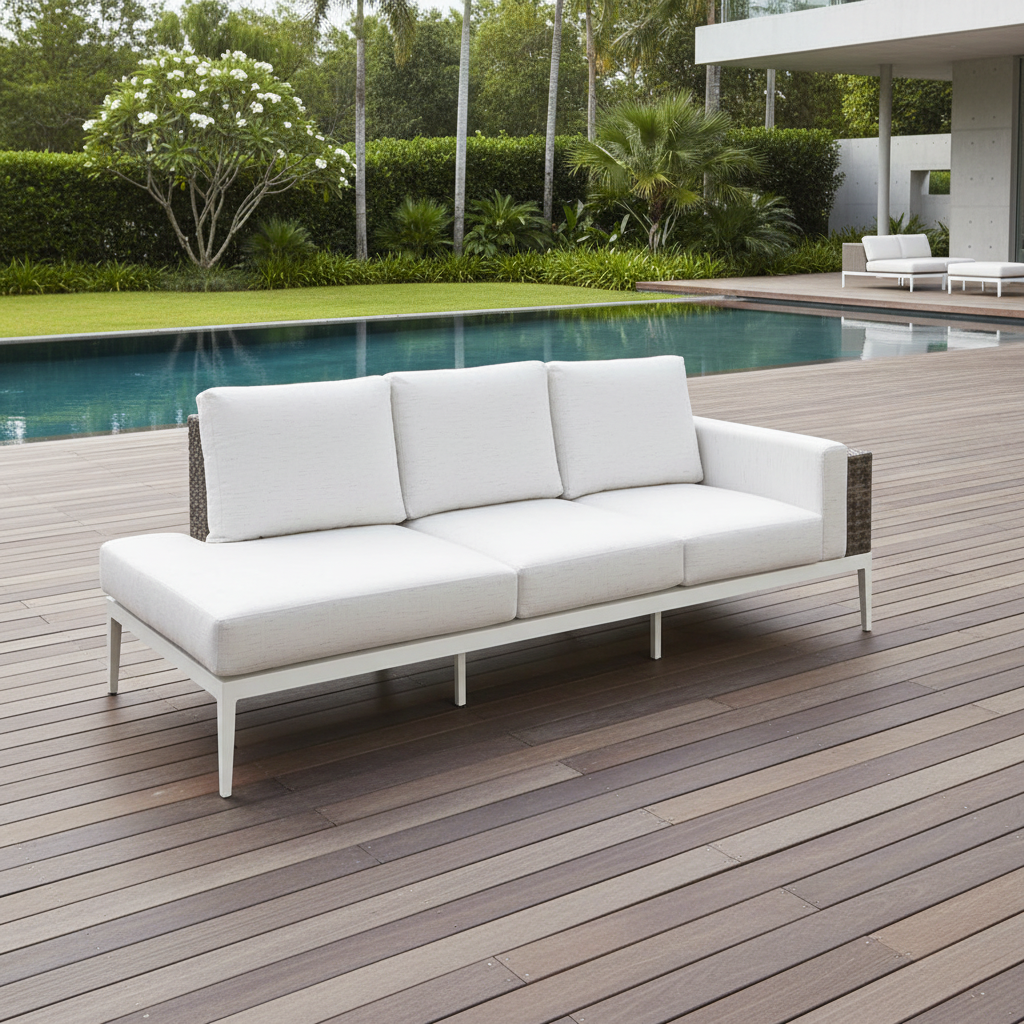 South Sea Rattan Stevie Aluminum Outdoor Left side Facing Sofa Chaise With Arm Bolster