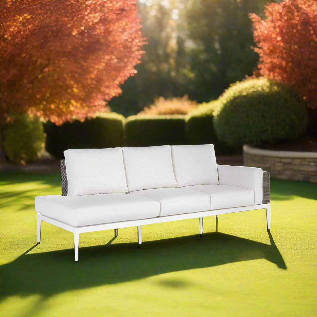South Sea Rattan Stevie Wicker Left side Facing Sofa Chaise With Arm Bolster