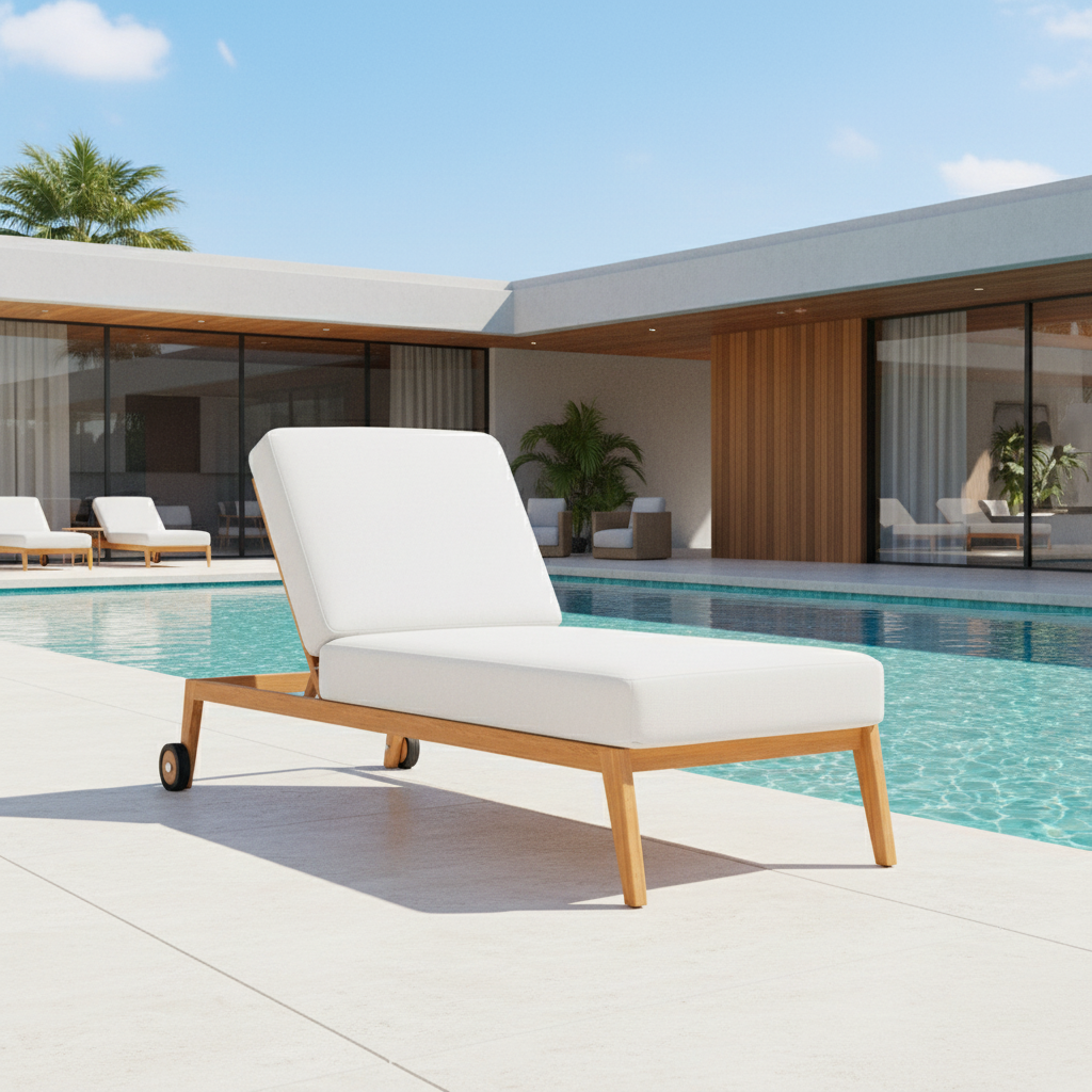Lloyd Flanders Alpine Teak Outdoor Pool Chaise Lounge