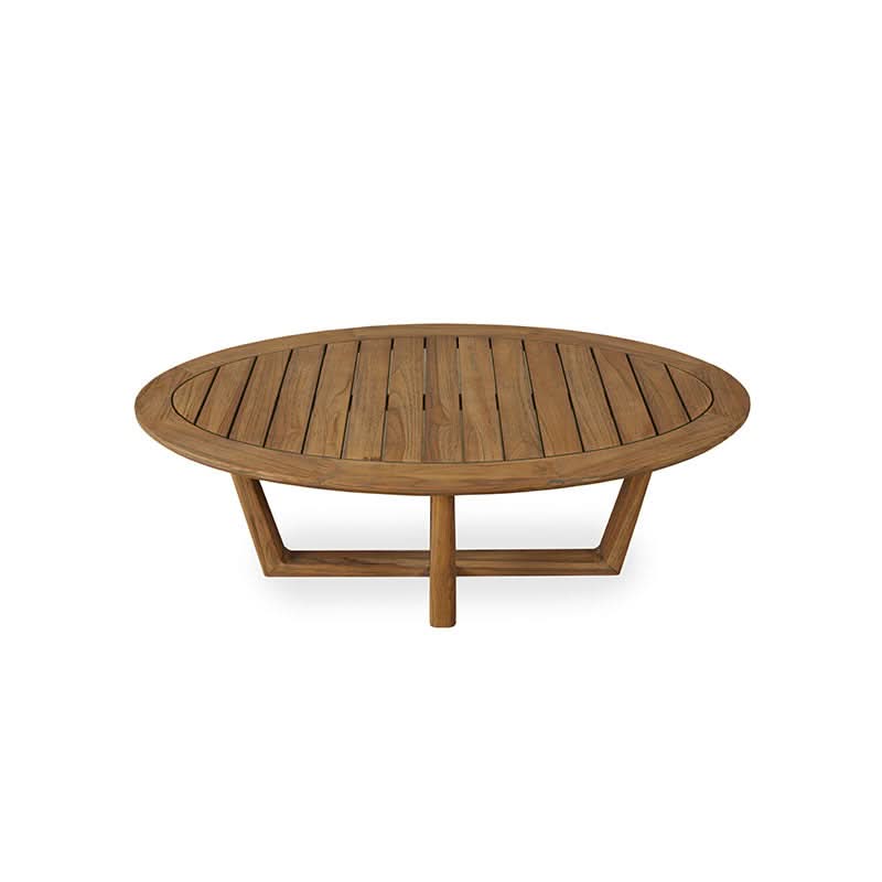 Lloyd Flanders Teak Outdoor 48" Oval Sled Base Cocktail Table