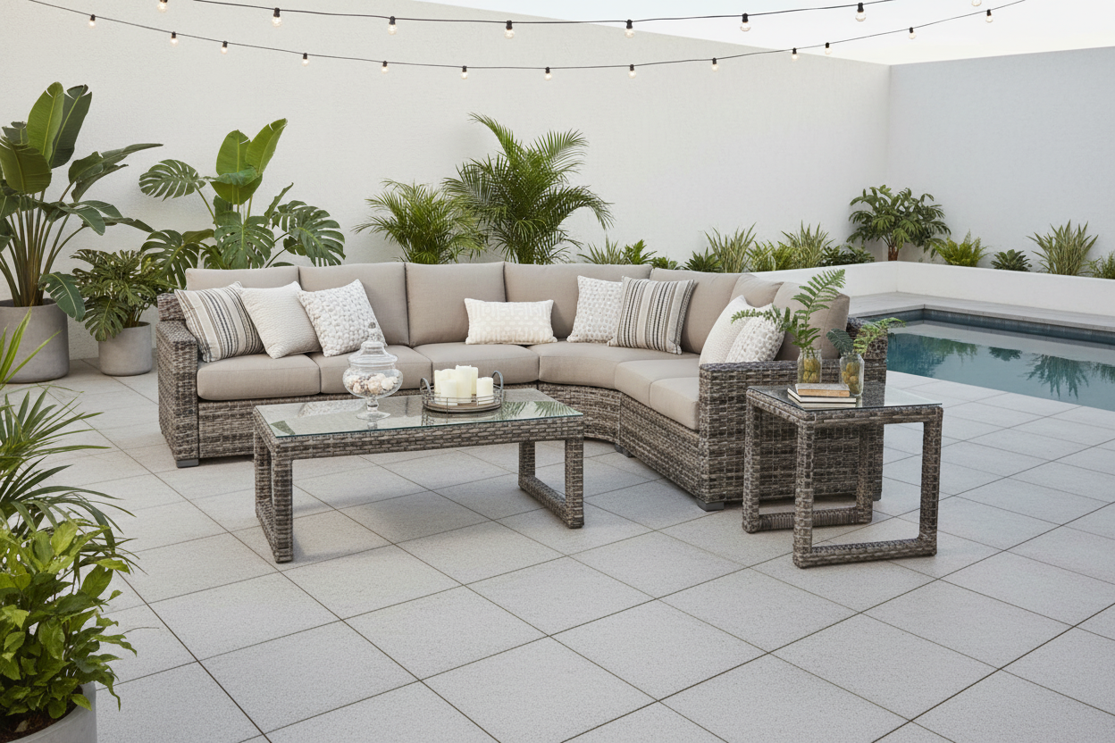 South Sea Rattan New Java Resin Wicker 7-Person Outdoor Wedge Corner Sectional Living Set