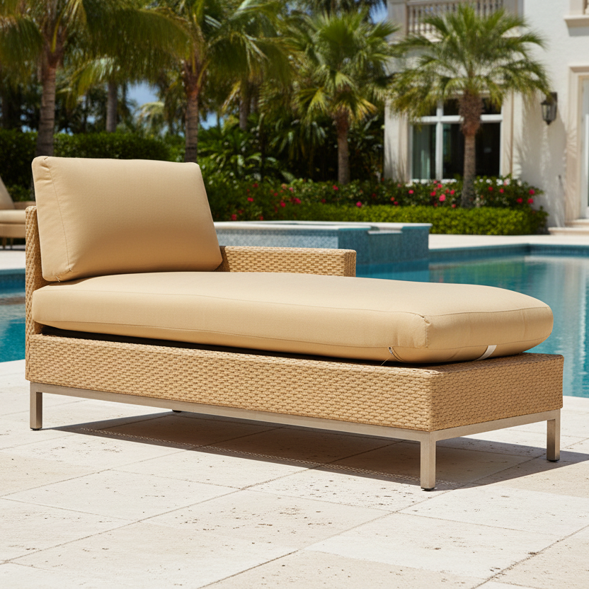 Lloyd Flanders Elements Wicker Outdoor Left Arm Chaise with Loom Arm and Back