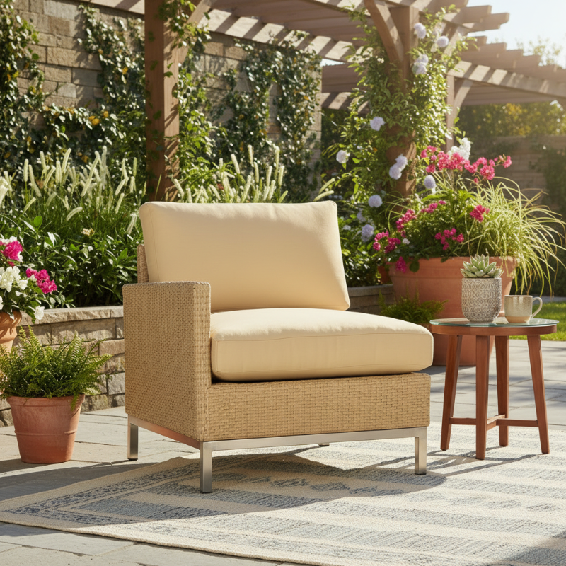 Lloyd Flanders Elements Wicker Outdoor Right Arm Lounge Chair with Loom Arm and Back