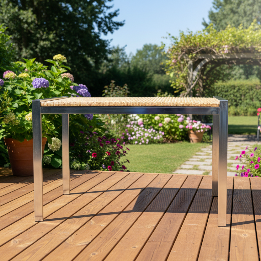 Lloyd Flanders Elements Wicker Outdoor 42" Square Dining Table with Stainless Steel Base