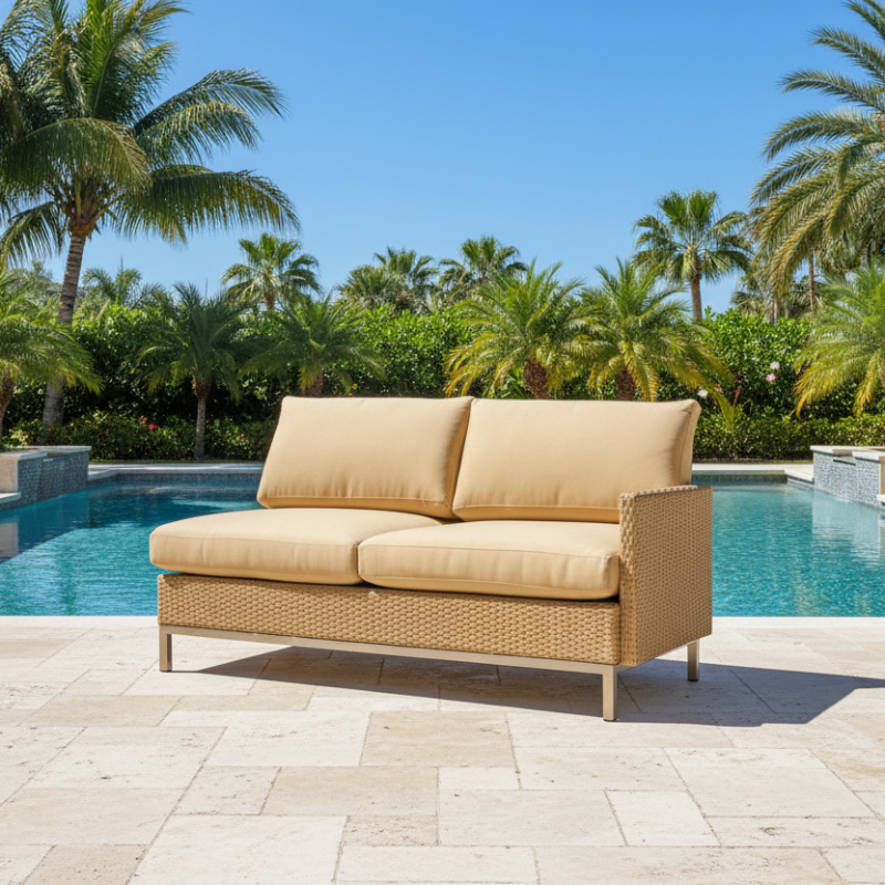 Lloyd Flanders Elements Wicker Outdoor Left Arm Settee with Loom Arm and Back