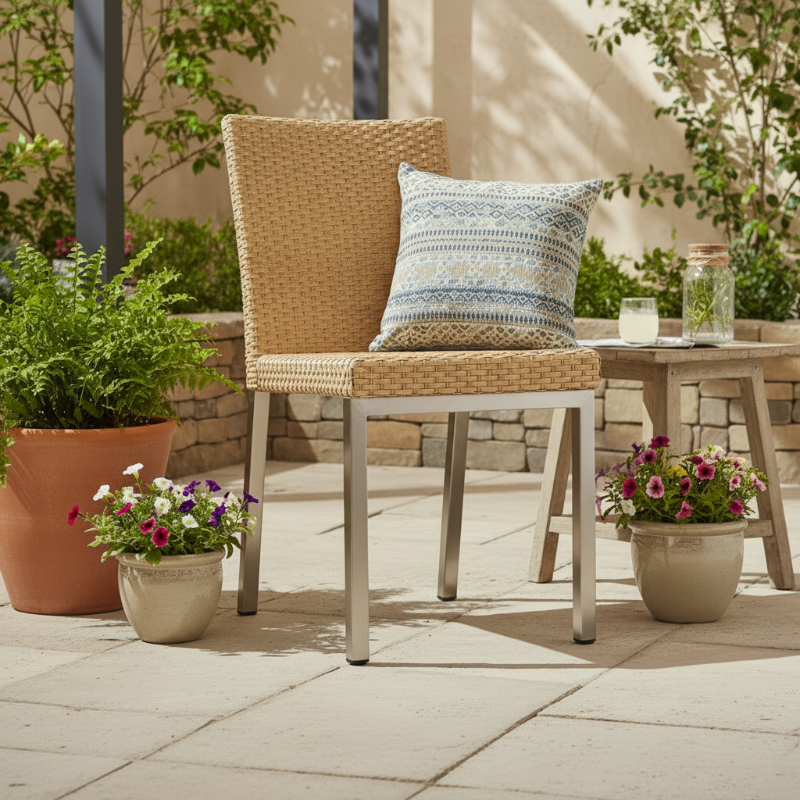 Lloyd Flanders Elements Wicker Outdoor Armless Dining Chair with Stainless Steel Base