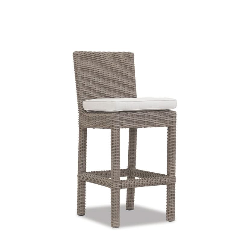 Sunset West Coronado Wicker Outdoor Bar Stool With Cushions in Canvas Flax w/ Self Welt