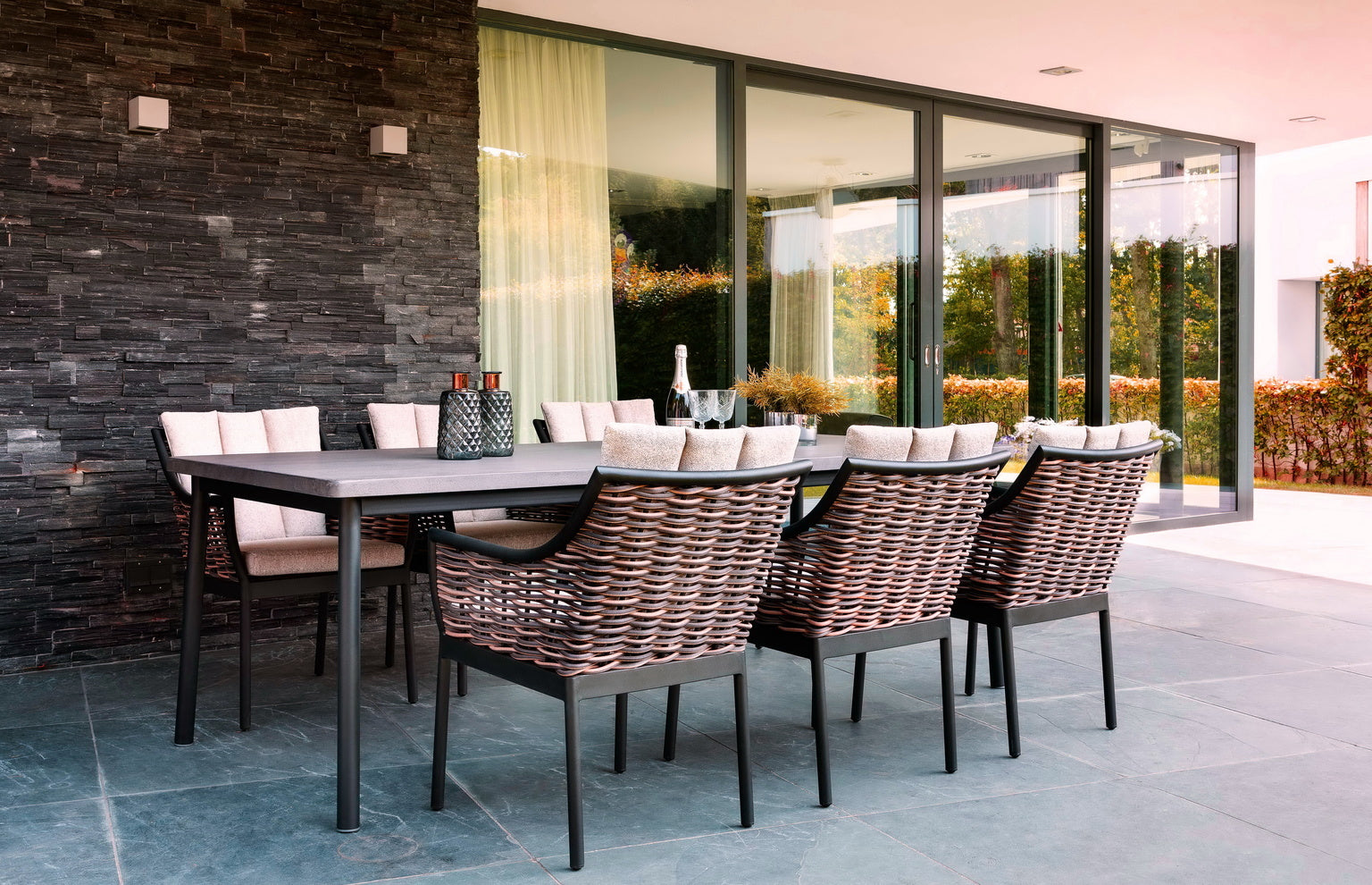 Alfresco Home Milou Wicker Outdoor Dining Arm Chair with Cushions