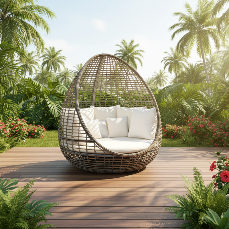 Skyline Design Faber Wicker Outdoor 2-Person Swivel Daybed