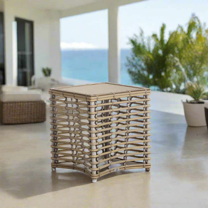 Skyline Design Ruby Wicker Outdoor End Table with Glass