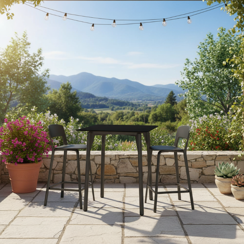 Skyline Design Boston Aluminum Outdoor Square Pub Table with Glass