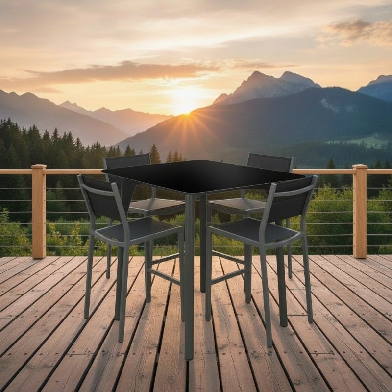 Skyline Design Boston Aluminum Outdoor Square Pub Table with Glass