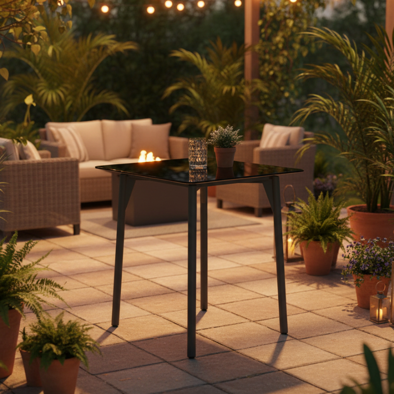 Skyline Design Boston Aluminum Outdoor Square Pub Table with Glass