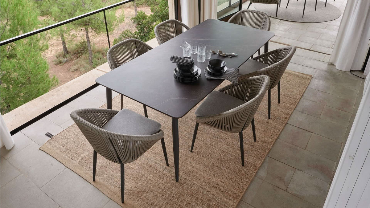 Skyline Design Rodona Aluminum Outdoor Rectangular Dining Table with Glass