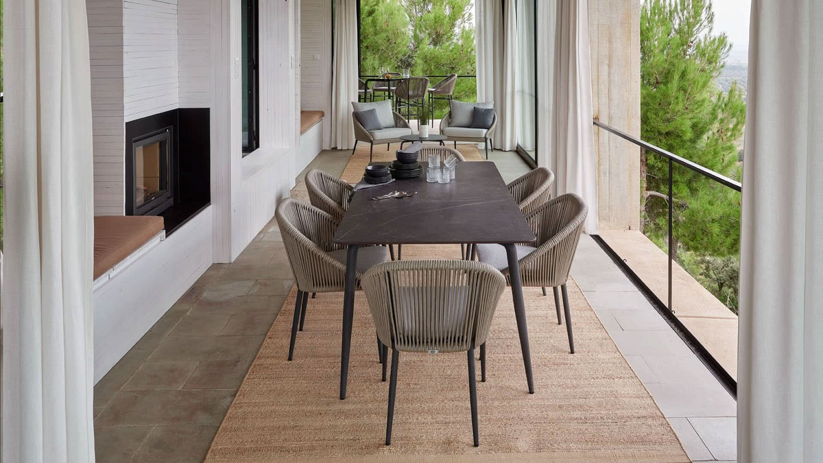 Skyline Design Rodona Aluminum Outdoor Rectangular Dining Table with Glass
