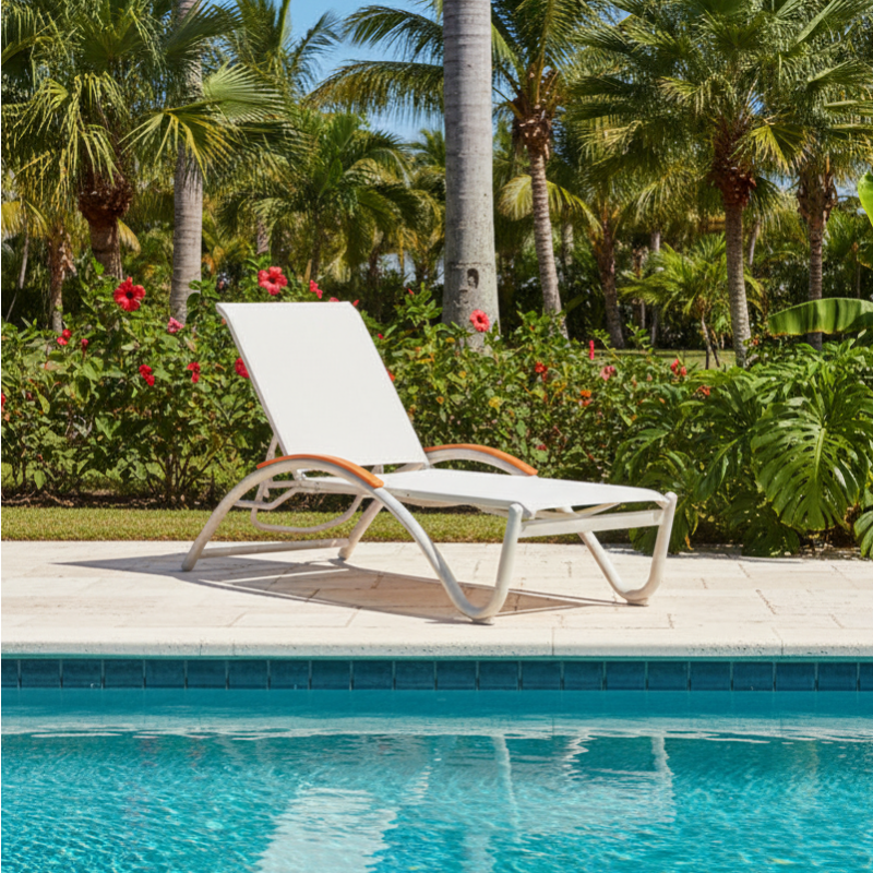 Telescope Casual Helios Sling Aluminum Outdoor Lay-Flat Stacking Chaise