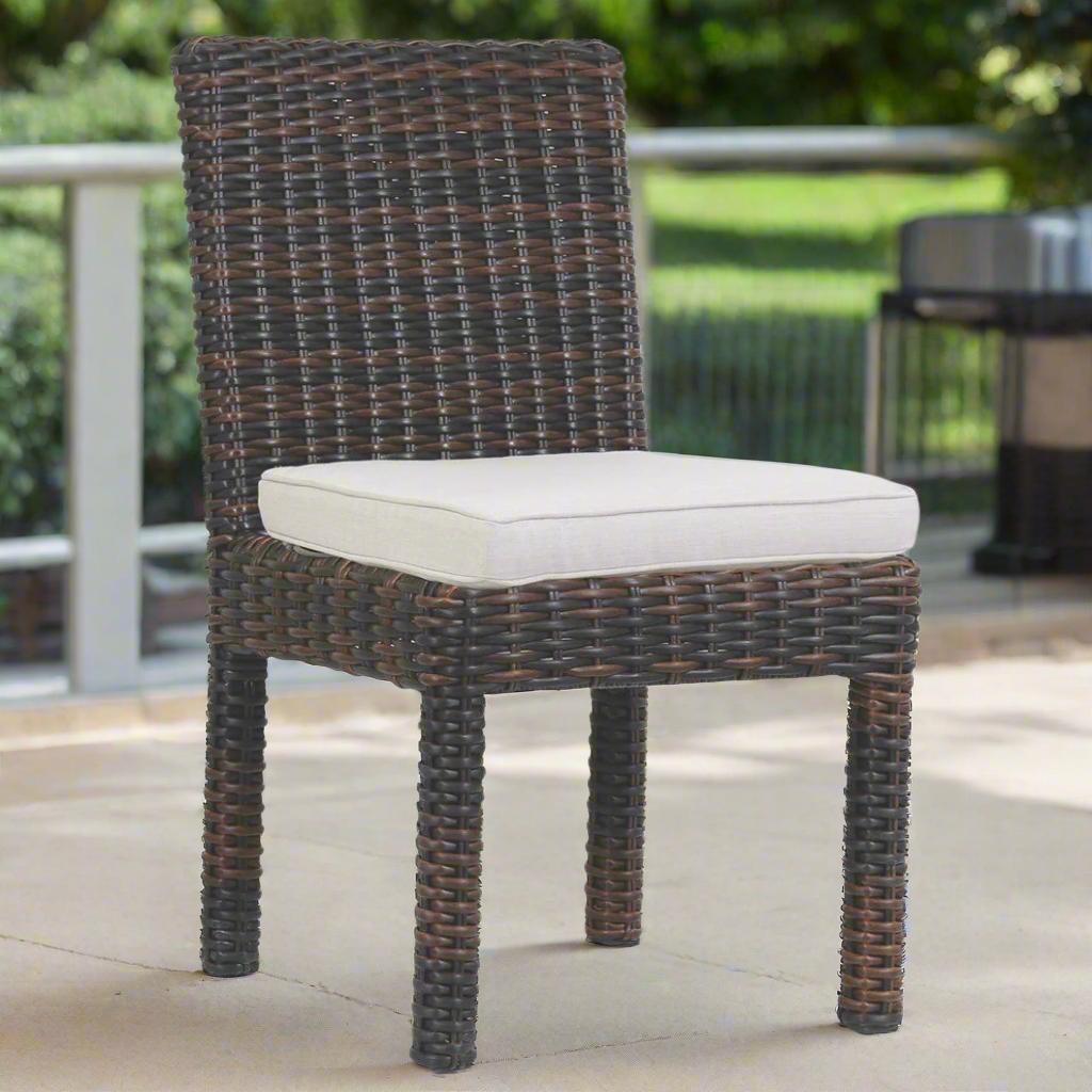 Sunset West Montecito Aluminum Outdoor Armless Dining Chair in Canvas Flax w/ Self Welt
