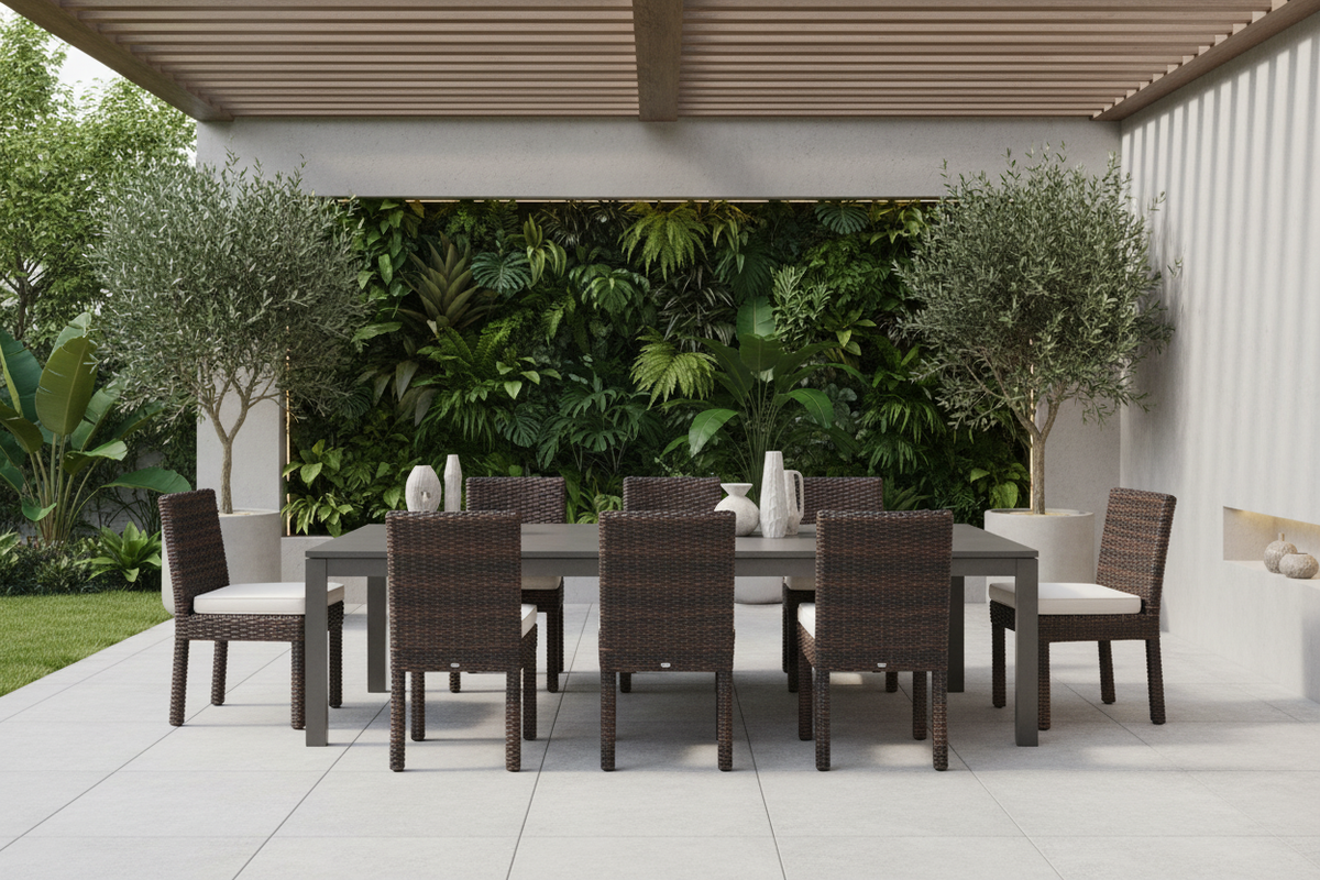 Sunset West Montecito Aluminum Outdoor Armless Dining Chair in Canvas Flax w/ Self Welt
