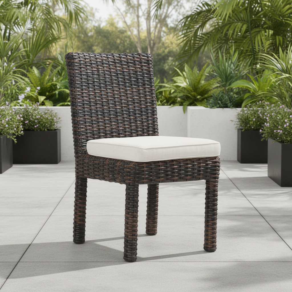 Sunset West Montecito Aluminum Outdoor Armless Dining Chair in Canvas Flax w/ Self Welt