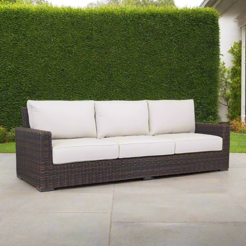 Sunset West Montecito Wicker Outdoor Sofa in Canvas Flax w/ Self Welt