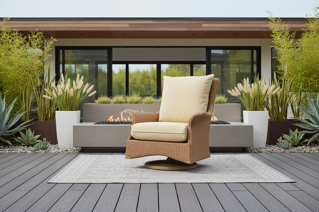 Lloyd Flanders Mandalay Wicker Outdoor Swivel Rocker Lounge Chair
