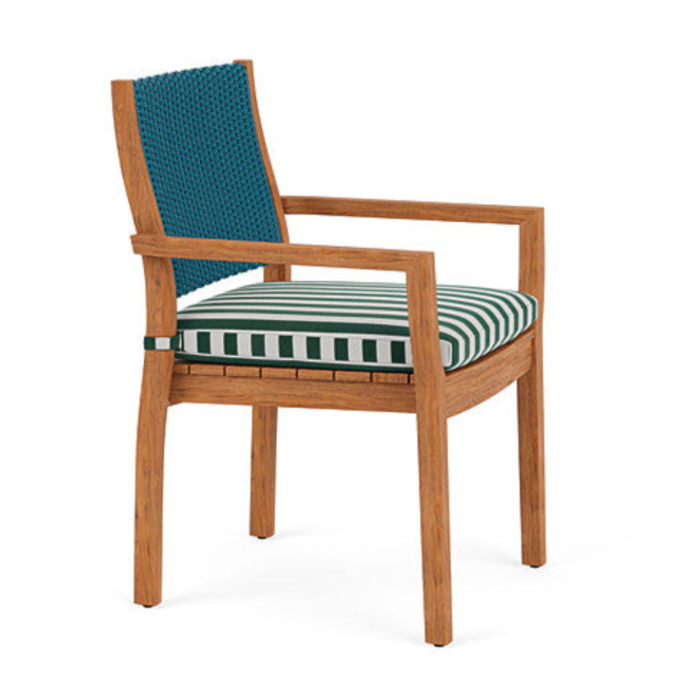 Lloyd Flanders Teak Loom Back Outdoor Dining Armchair