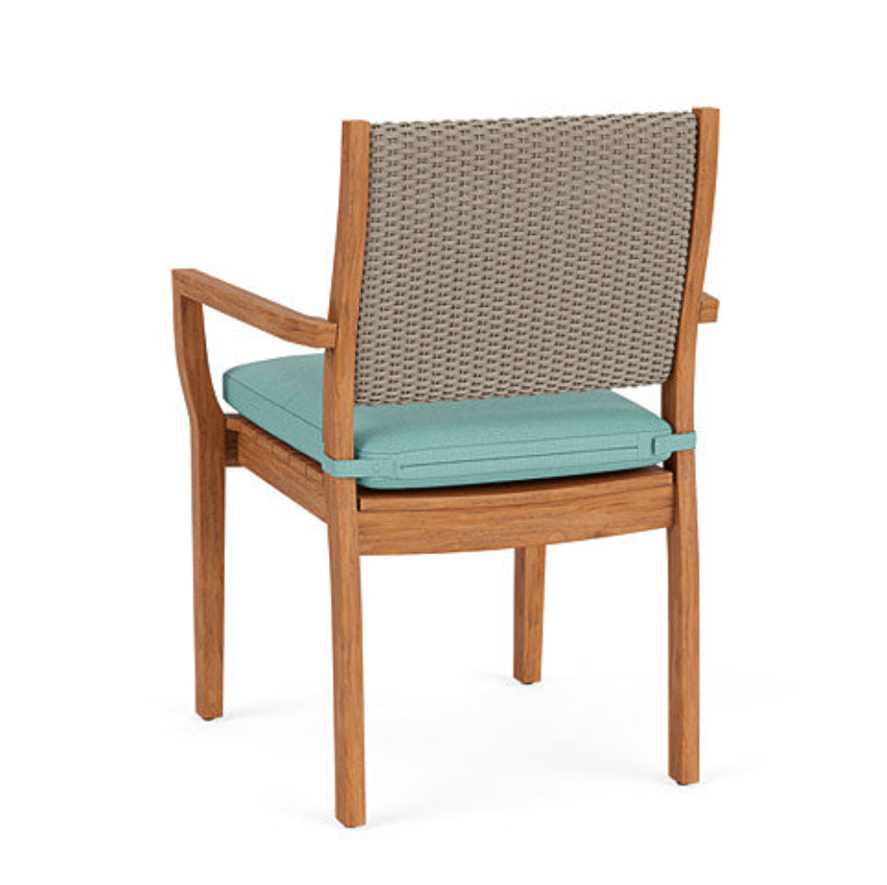 Lloyd Flanders Teak Loom Back Outdoor Dining Armchair