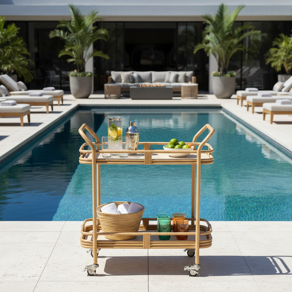 Lloyd Flanders Riviera Wicker Outdoor Bar Cart