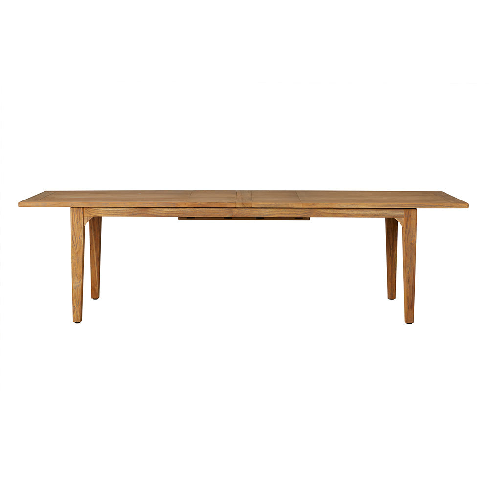 Lloyd Flanders Teak Outdoor 86–110" Double Butterfly Leaf Umbrella Dining Table