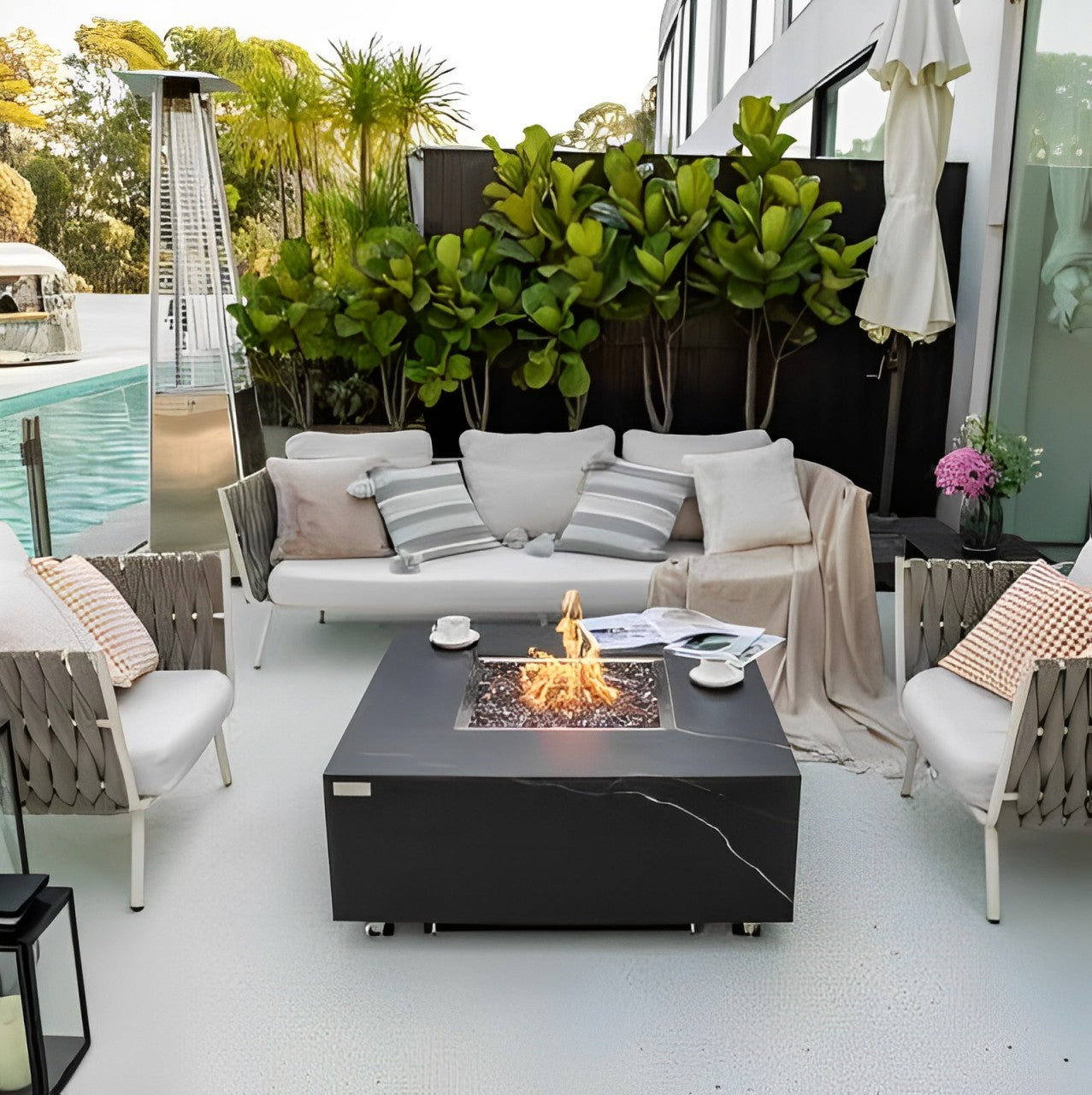 Elementi Plus Sofia Marble Porcelain Outdoor Fire Table
