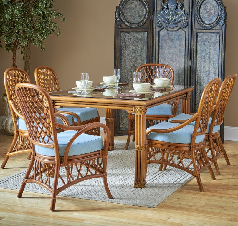 South Sea Rattan Antigua Rattan Indoor Rectangular Dining Table with Glass Included