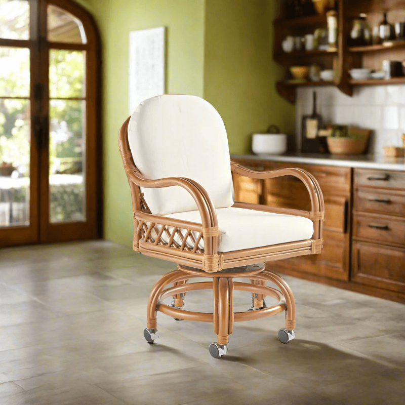 South Sea Rattan Antigua Rattan Indoor Swivel Caster Dining Armchair