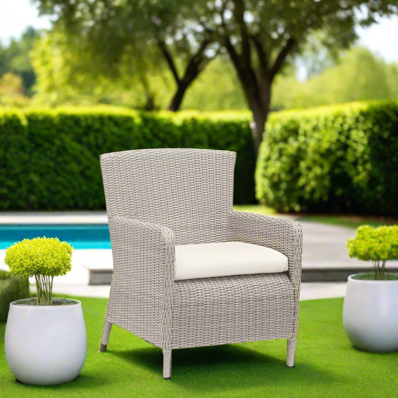 Sunset West Manhattan Aluminum Outdoor Dining Chair in Linen Canvas w/ Self Welt