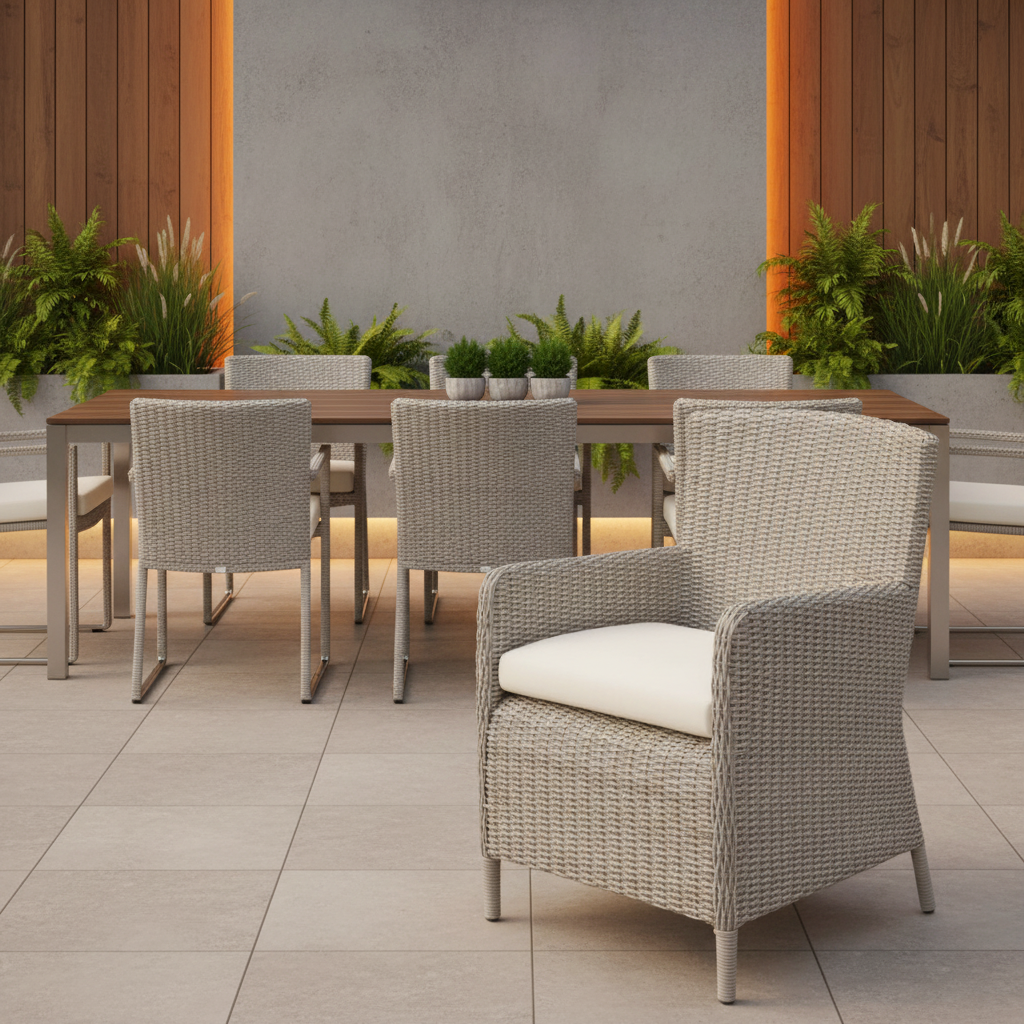 Sunset West Manhattan Aluminum Outdoor Dining Chair in Linen Canvas w/ Self Welt